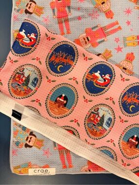 Crae and Geometry Christmas Holiday Nutcracker Sleigh Kitchen Towels Pink & Blue